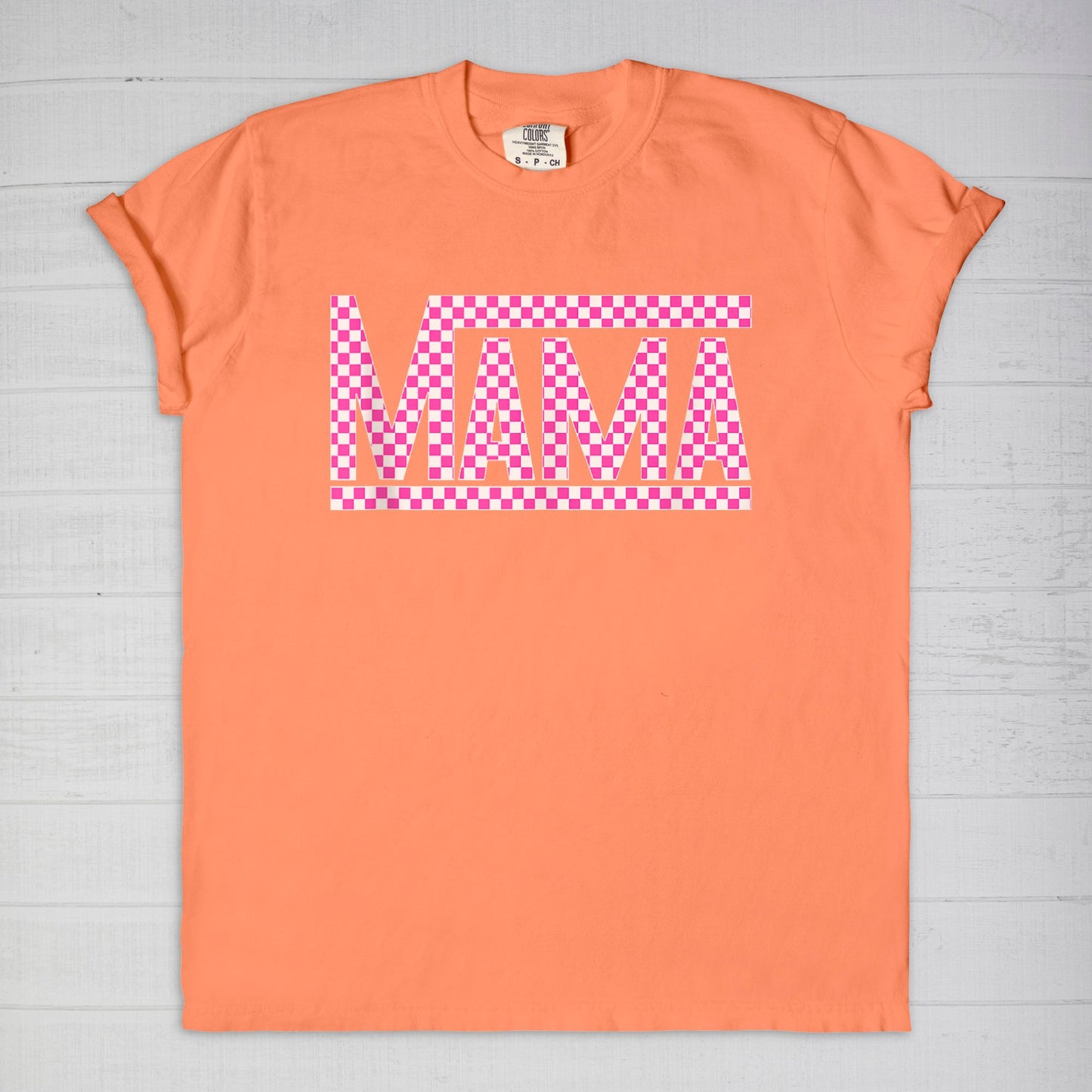 Pink Checkered Mama •PLUS SIZE• Comfort Color Tee