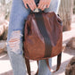 Brown Multifunctional Retro Faux Leather Backpack