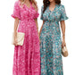 Sky Blue Paisley Print Boho Holiday Ruffle Tiered Maxi Dress