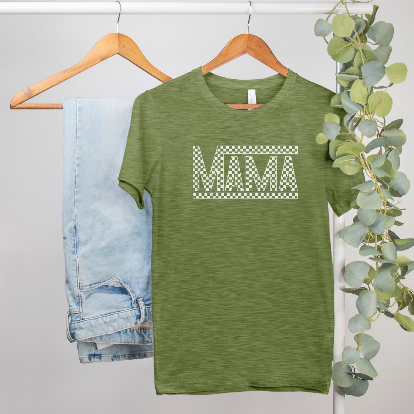 White Checkered Mama •PLUS SIZE• Heather Bella Canvas Tee