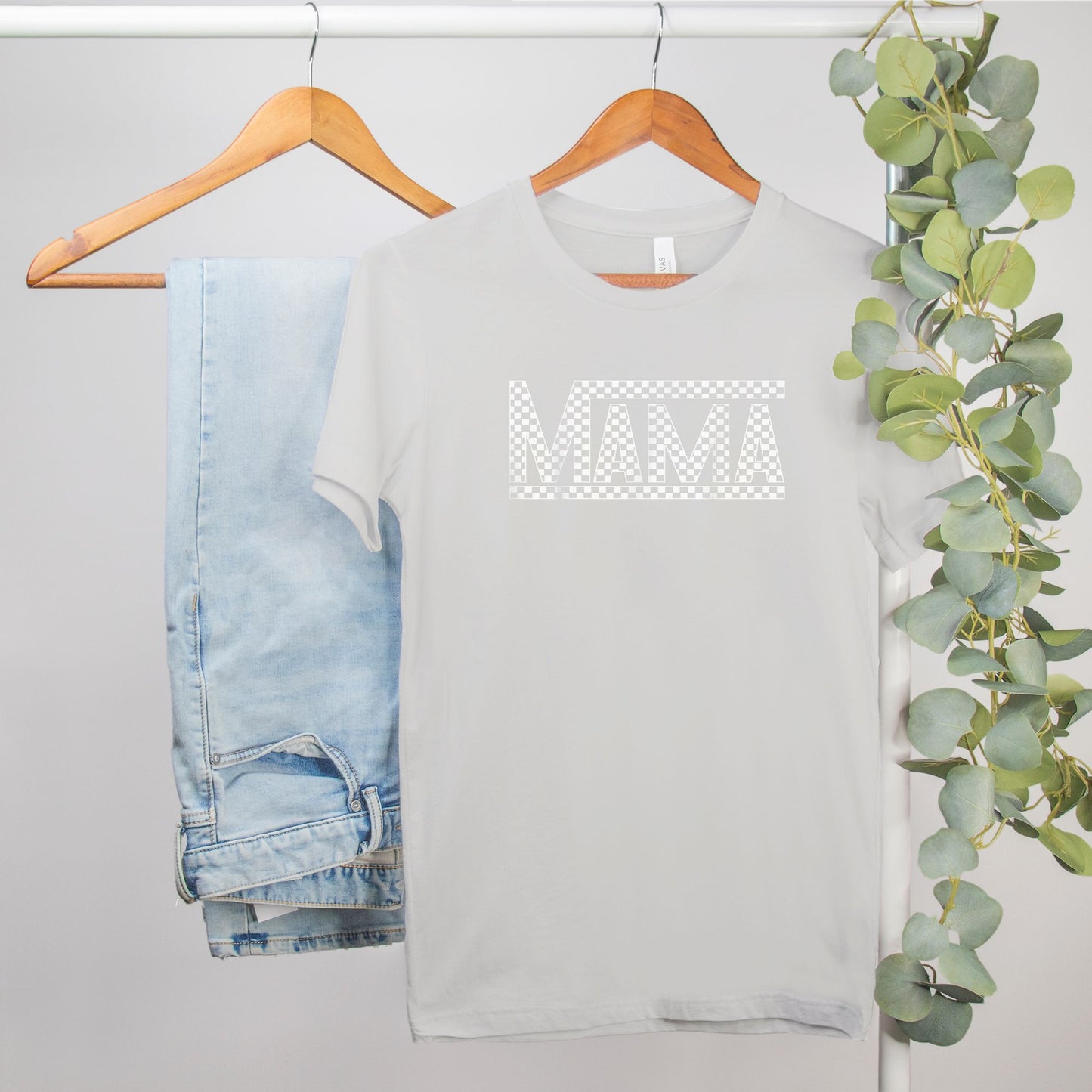 White Checkered Mama Bella Canvas Tee