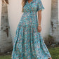 Sky Blue Paisley Print Boho Holiday Ruffle Tiered Maxi Dress