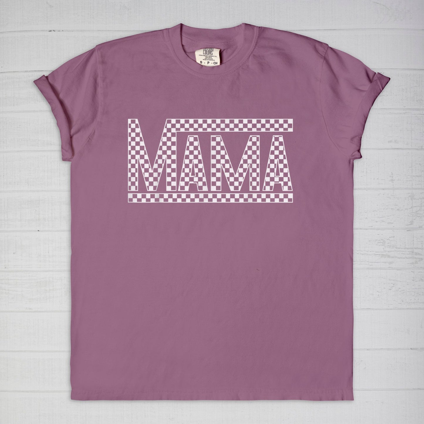 White Checkered Mama Comfort Color Tee