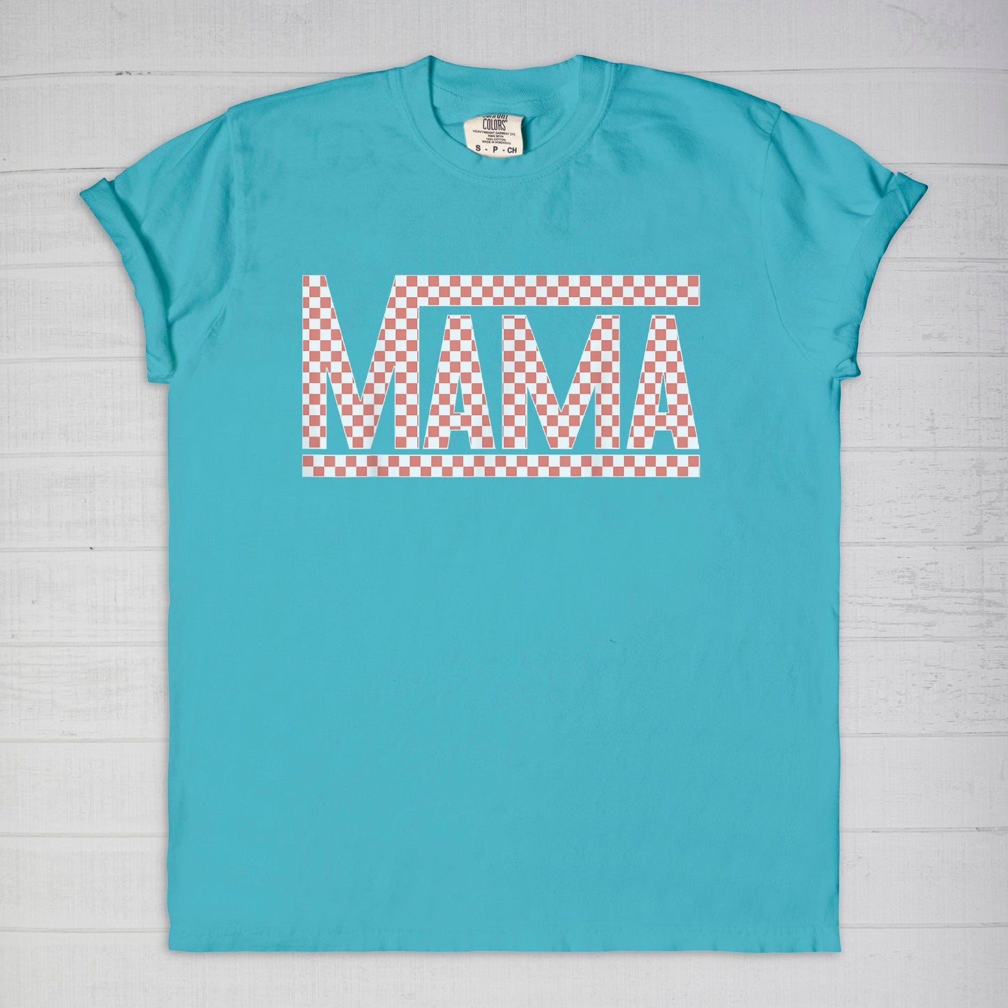 Coral Checkered Mama •PLUS SIZE• Comfort Color Tee