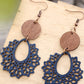 White Hollowed Flower Round Wood Pendant Earrings