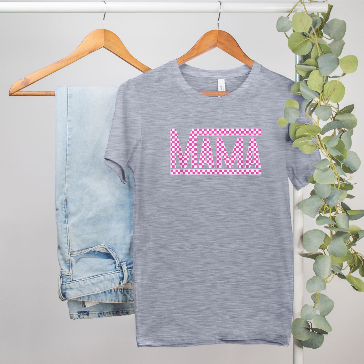Pink Checkered Mama •PLUS SIZE• Heather Bella Canvas Tee
