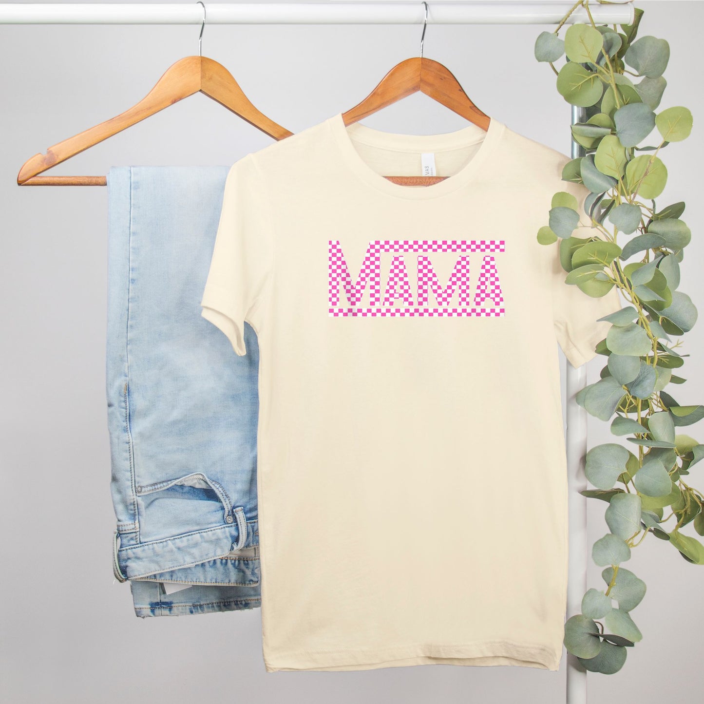 Pink Checkered Mama •PLUS SIZE• Bella Canvas Tee