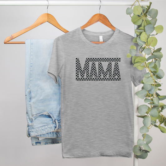 Black Checkered Mama Heather Bella Canvas Tee