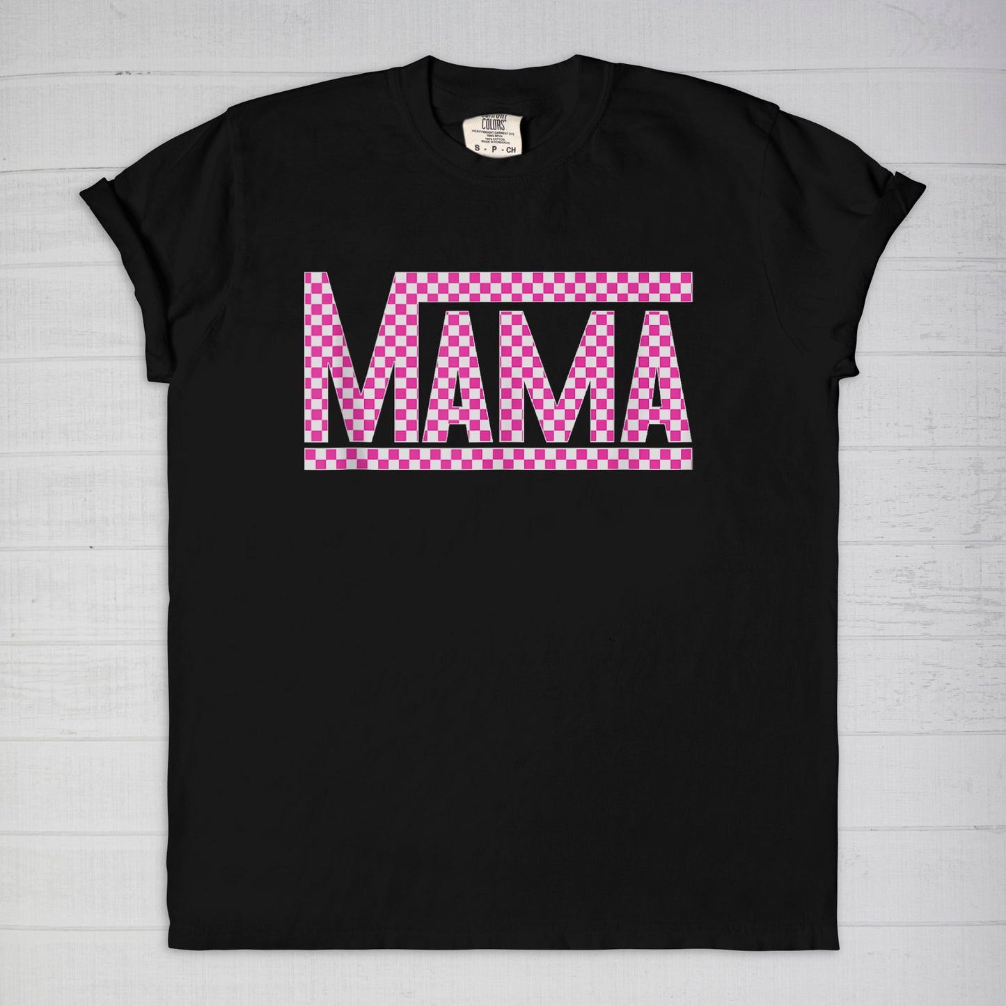 Pink Checkered Mama •PLUS SIZE• Comfort Color Tee