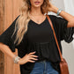 Apricot Ruffled Lace Detail Loose V Neck Top