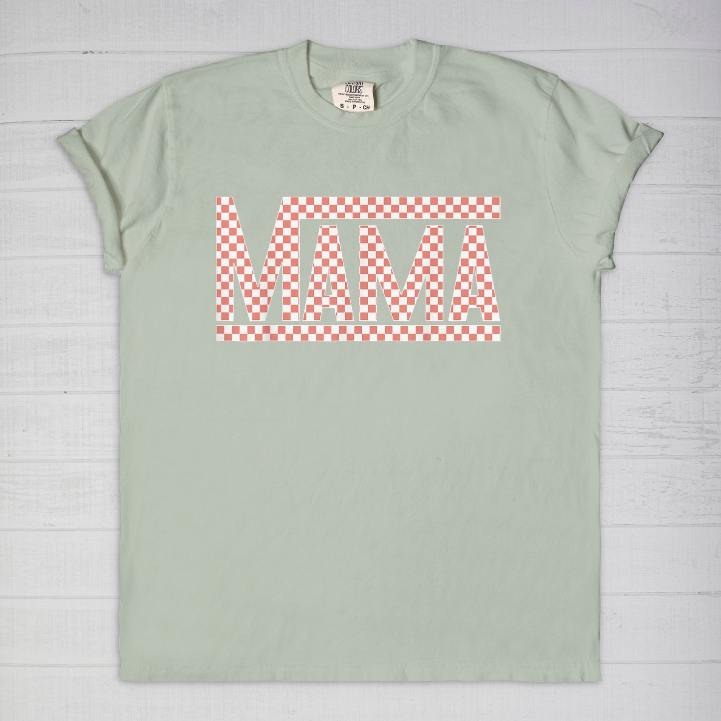 Coral Checkered Mama •PLUS SIZE• Comfort Color Tee