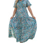 Sky Blue Paisley Print Boho Holiday Ruffle Tiered Maxi Dress
