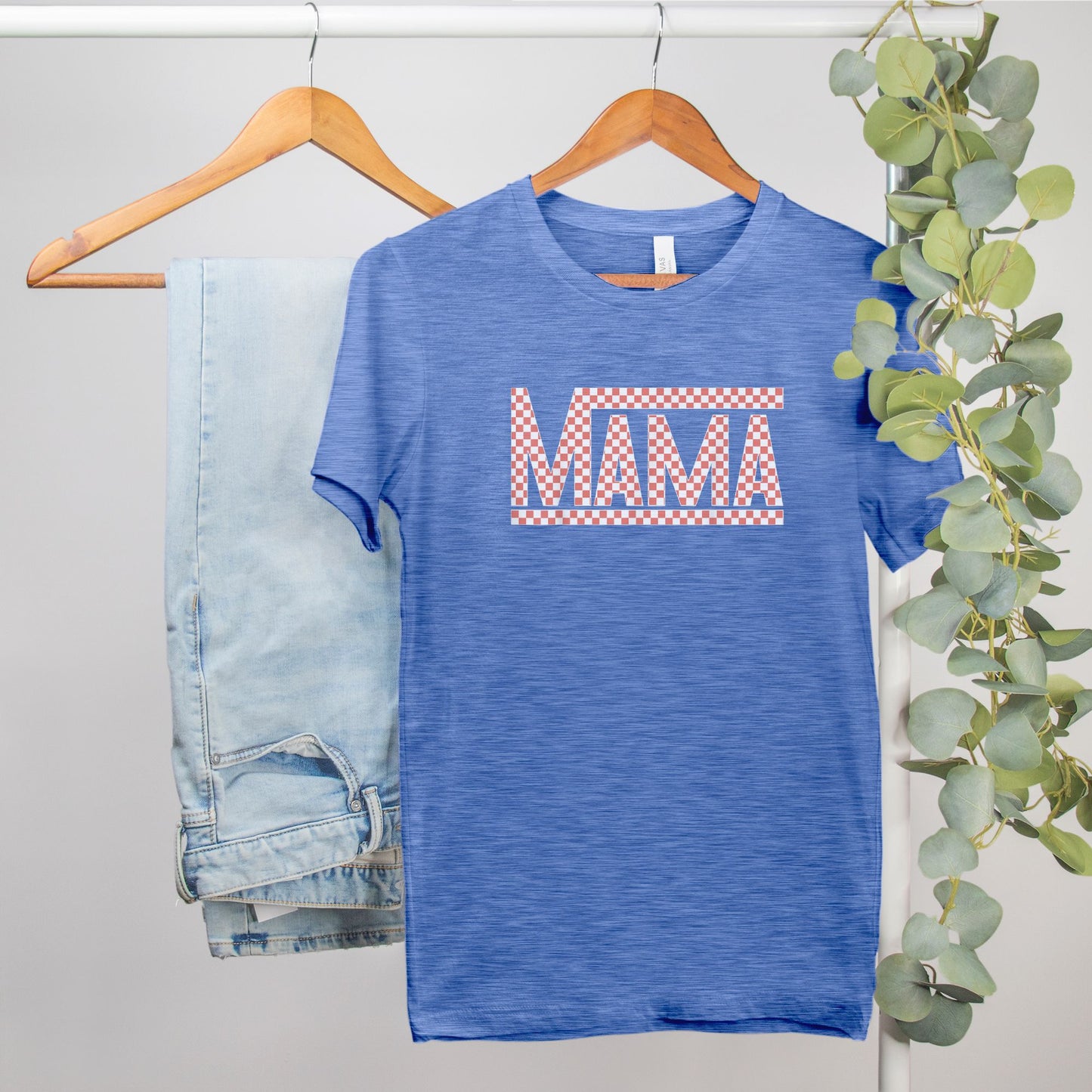 Coral Checkered Mama •PLUS SIZE• Heather Bella Canvas Tee