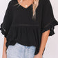 Apricot Ruffled Lace Detail Loose V Neck Top