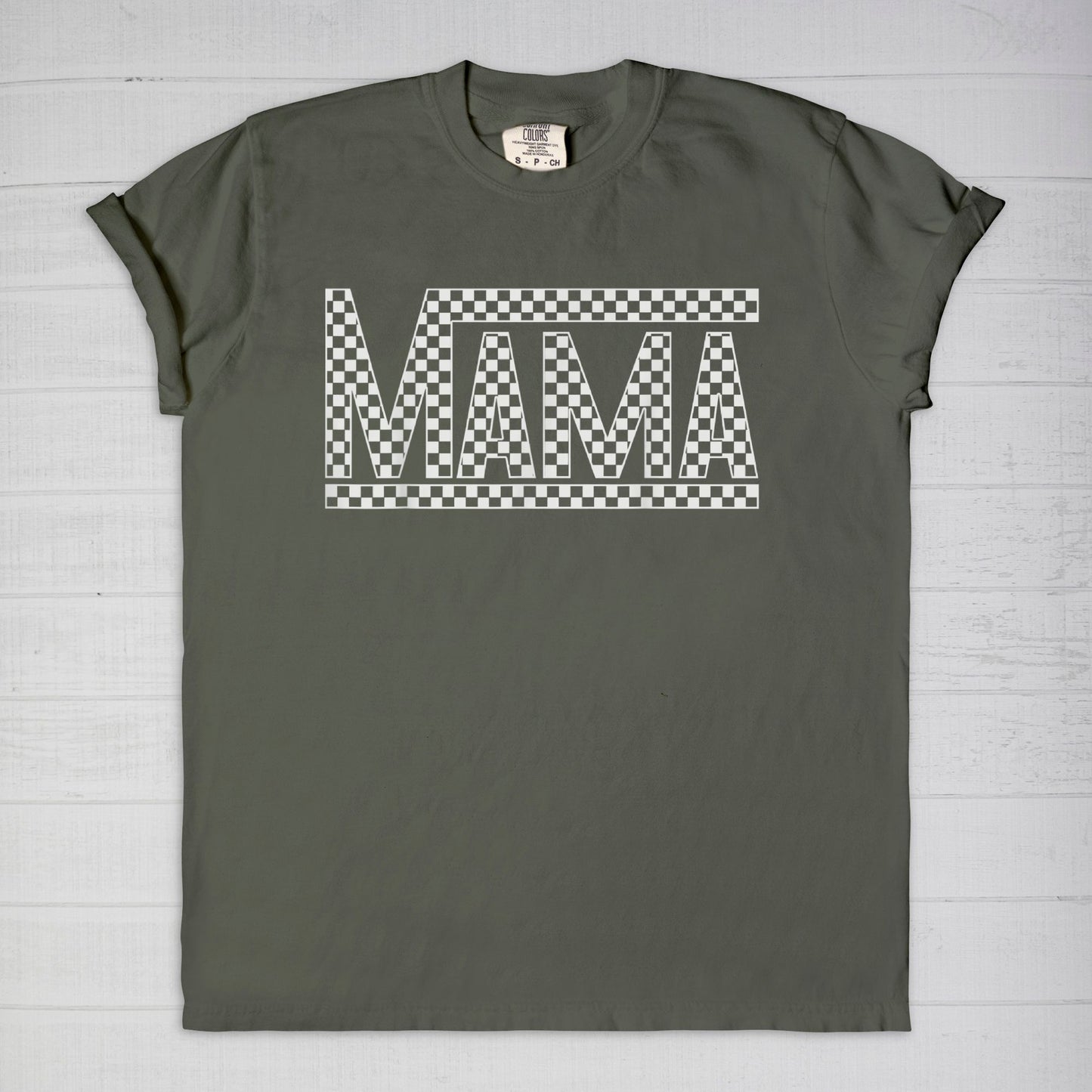 White Checkered Mama •PLUS SIZE• Comfort Color Tee