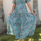 Sky Blue Paisley Print Boho Holiday Ruffle Tiered Maxi Dress