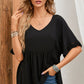 Apricot Ruffled Lace Detail Loose V Neck Top