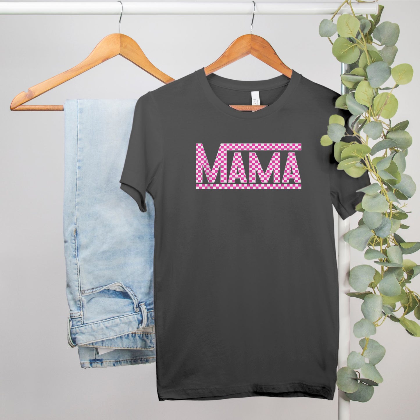 Pink Checkered Mama •PLUS SIZE• Bella Canvas Tee