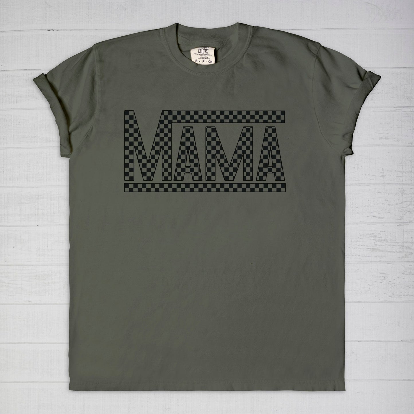 Black Checkered Mama Comfort Color Tee