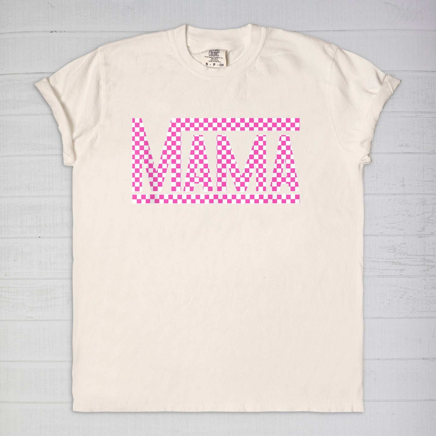 Pink Checkered Mama •PLUS SIZE• Comfort Color Tee