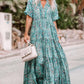 Sky Blue Paisley Print Boho Holiday Ruffle Tiered Maxi Dress