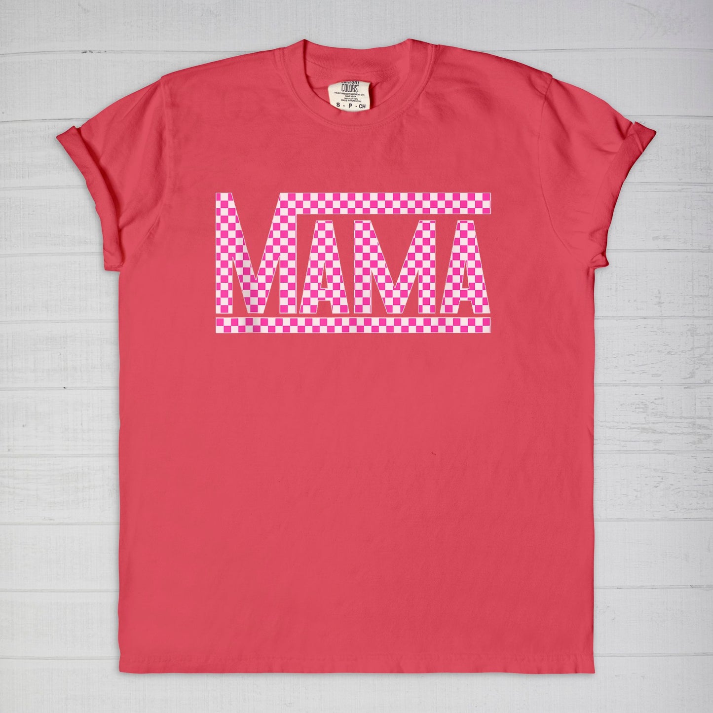 Pink Checkered Mama •PLUS SIZE• Comfort Color Tee