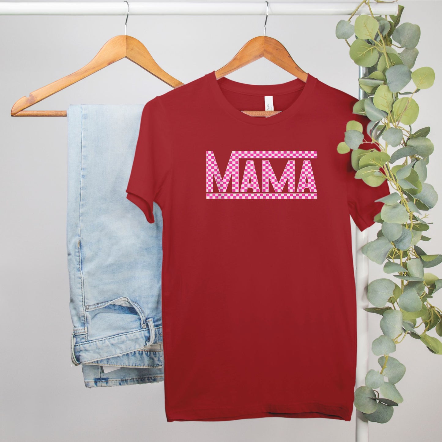 Pink Checkered Mama •PLUS SIZE• Bella Canvas Tee