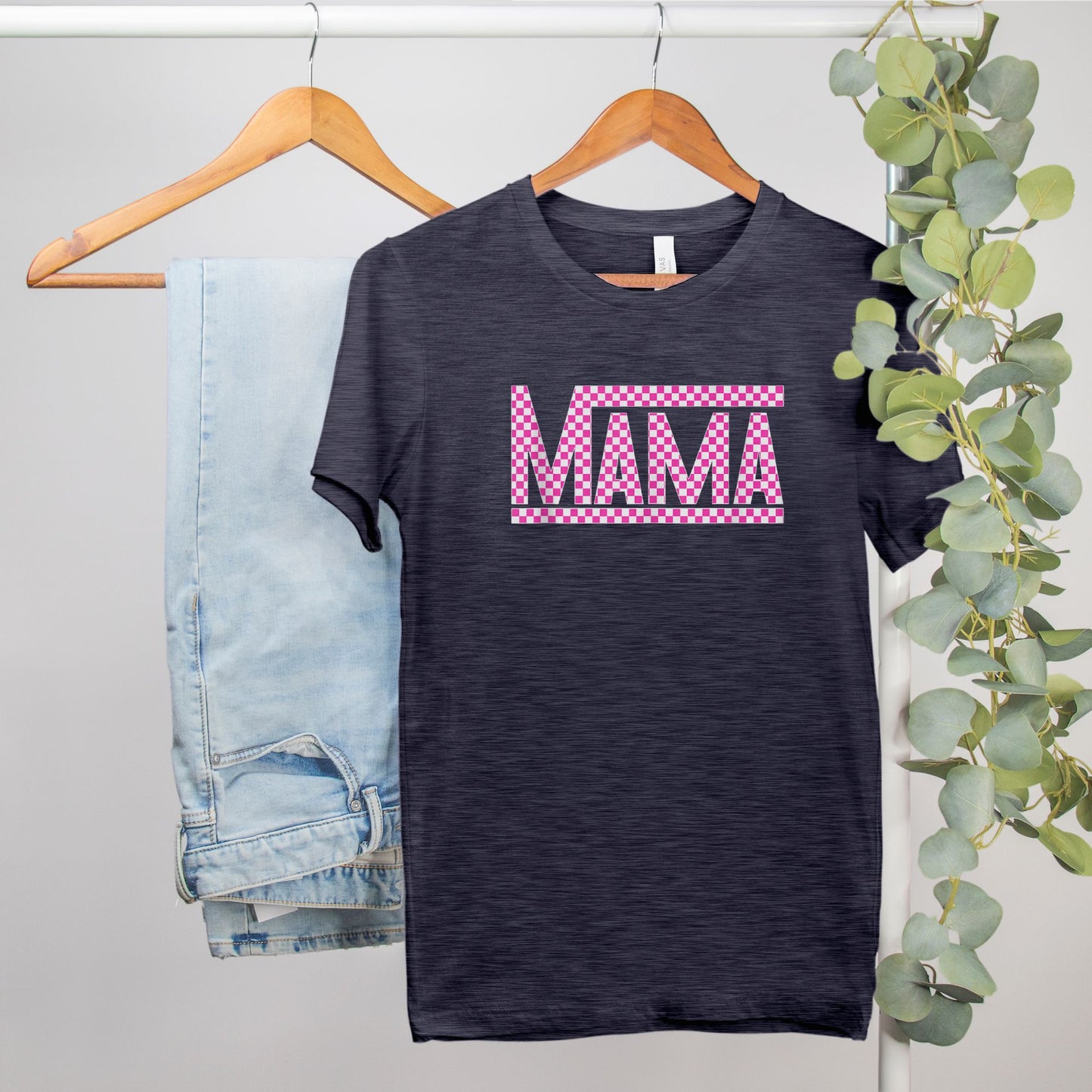 Pink Checkered Mama •PLUS SIZE• Heather Bella Canvas Tee