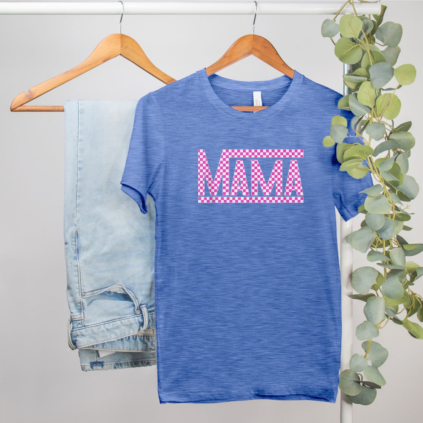 Pink Checkered Mama •PLUS SIZE• Heather Bella Canvas Tee