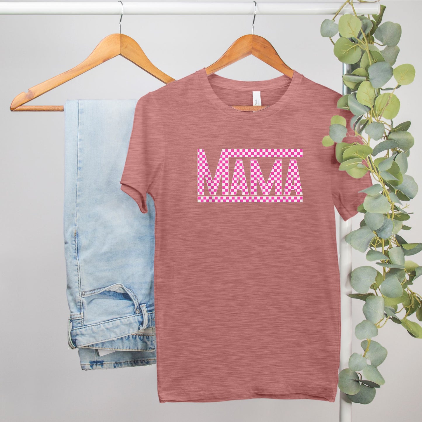 Pink Checkered Mama •PLUS SIZE• Heather Bella Canvas Tee