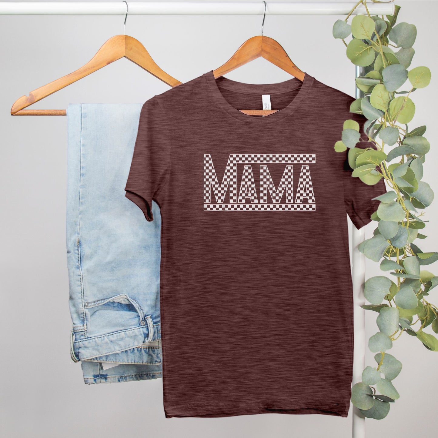 White Checkered Mama Heather Bella Canvas Tee