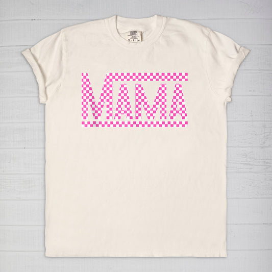 Pink Checkered Mama Comfort Color Tee