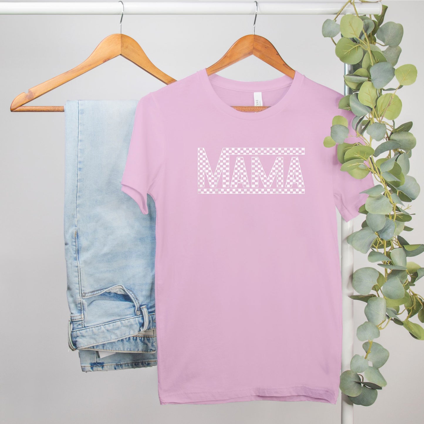 White Checkered Mama Bella Canvas Tee