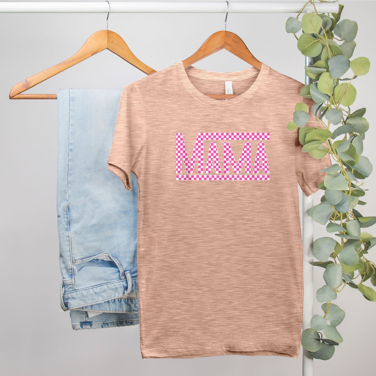 Pink Checkered Mama •PLUS SIZE• Heather Bella Canvas Tee