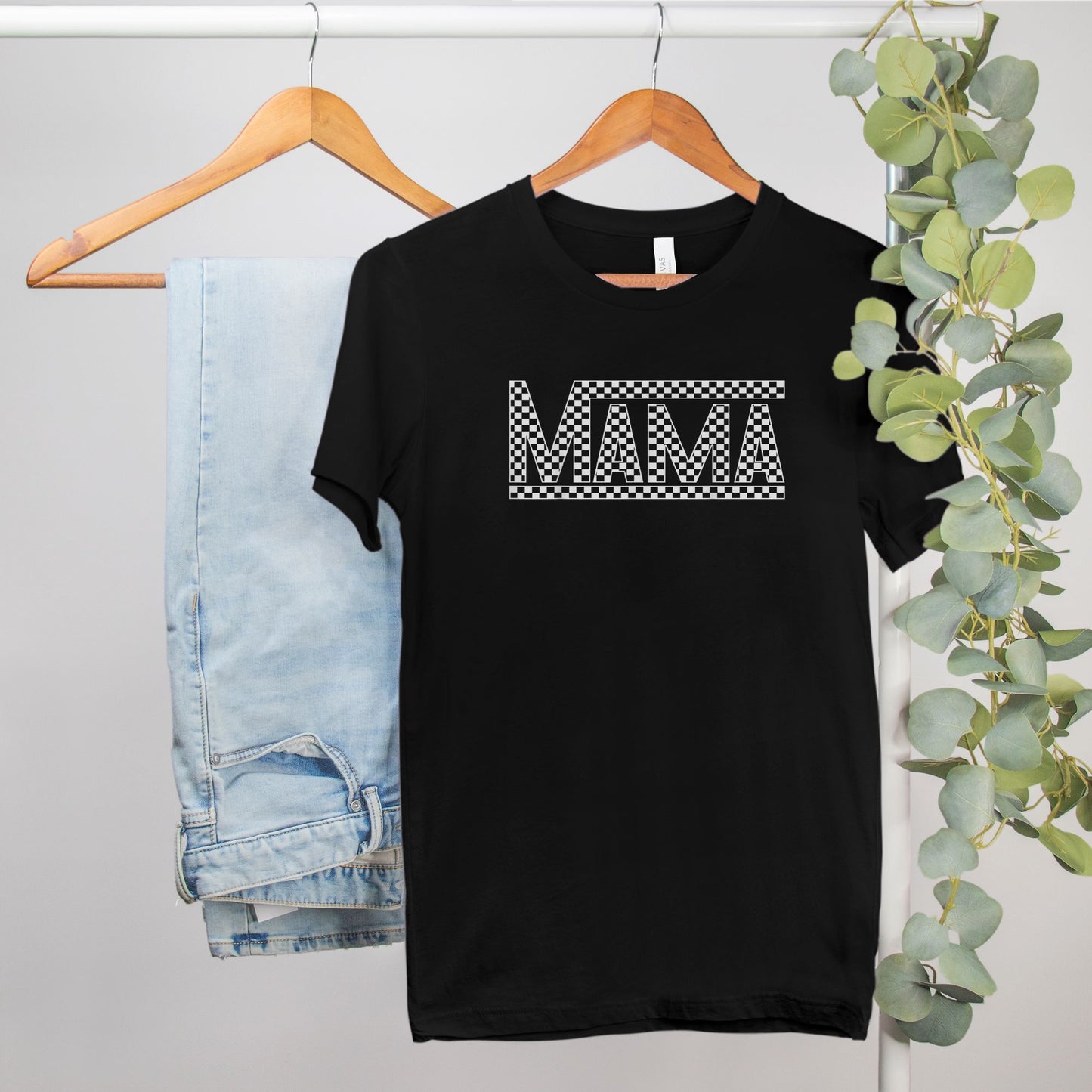 White Checkered Mama Bella Canvas Tee