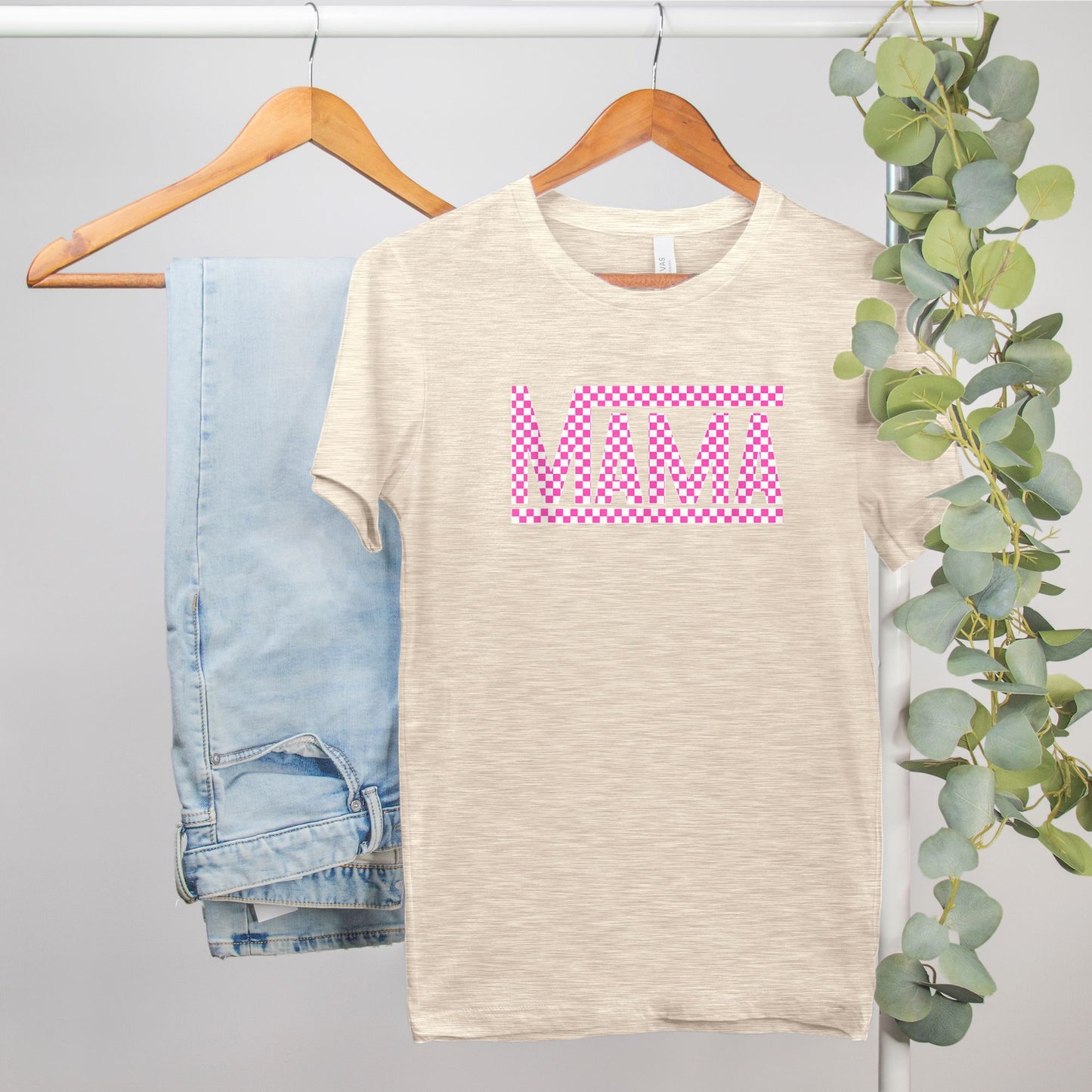 Pink Checkered Mama •PLUS SIZE• Heather Bella Canvas Tee