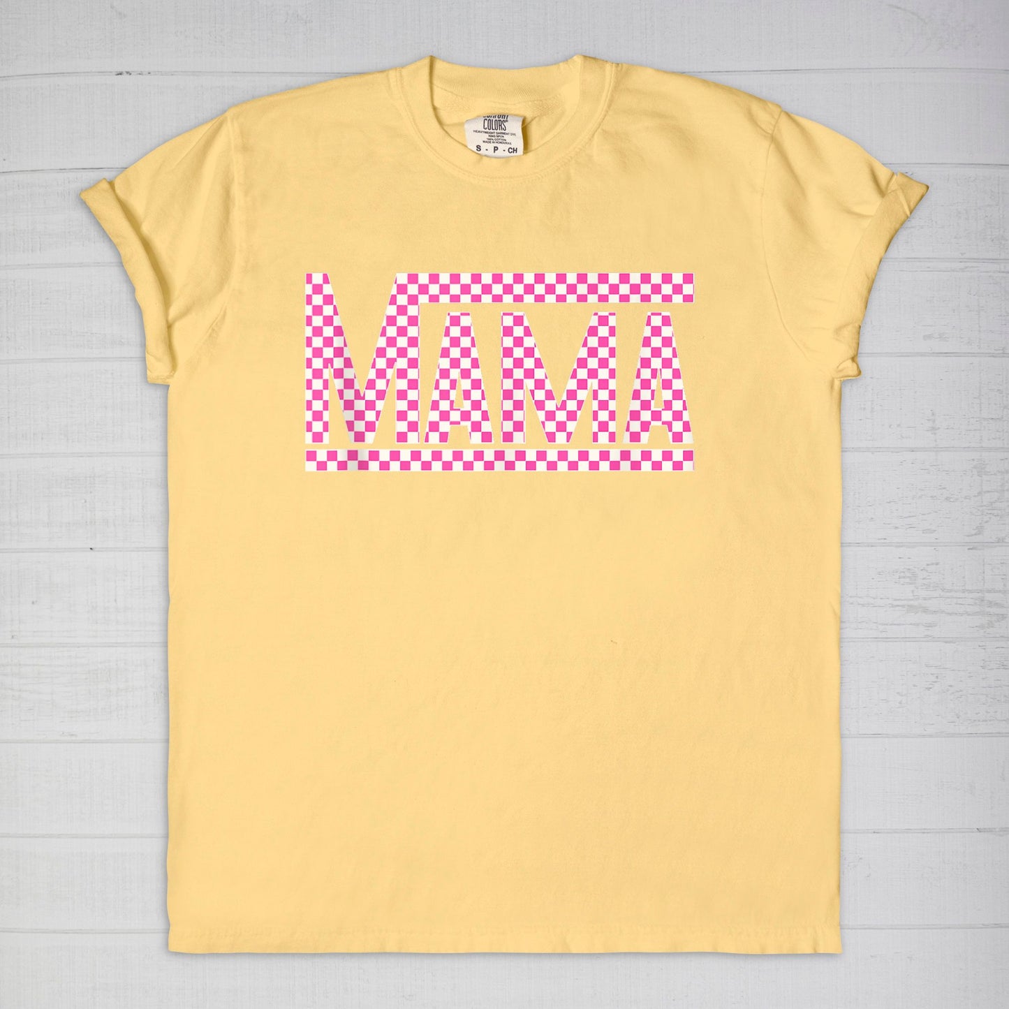 Pink Checkered Mama •PLUS SIZE• Comfort Color Tee