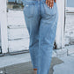 Sky Blue Open Knee Cutout Straight Leg Jeans