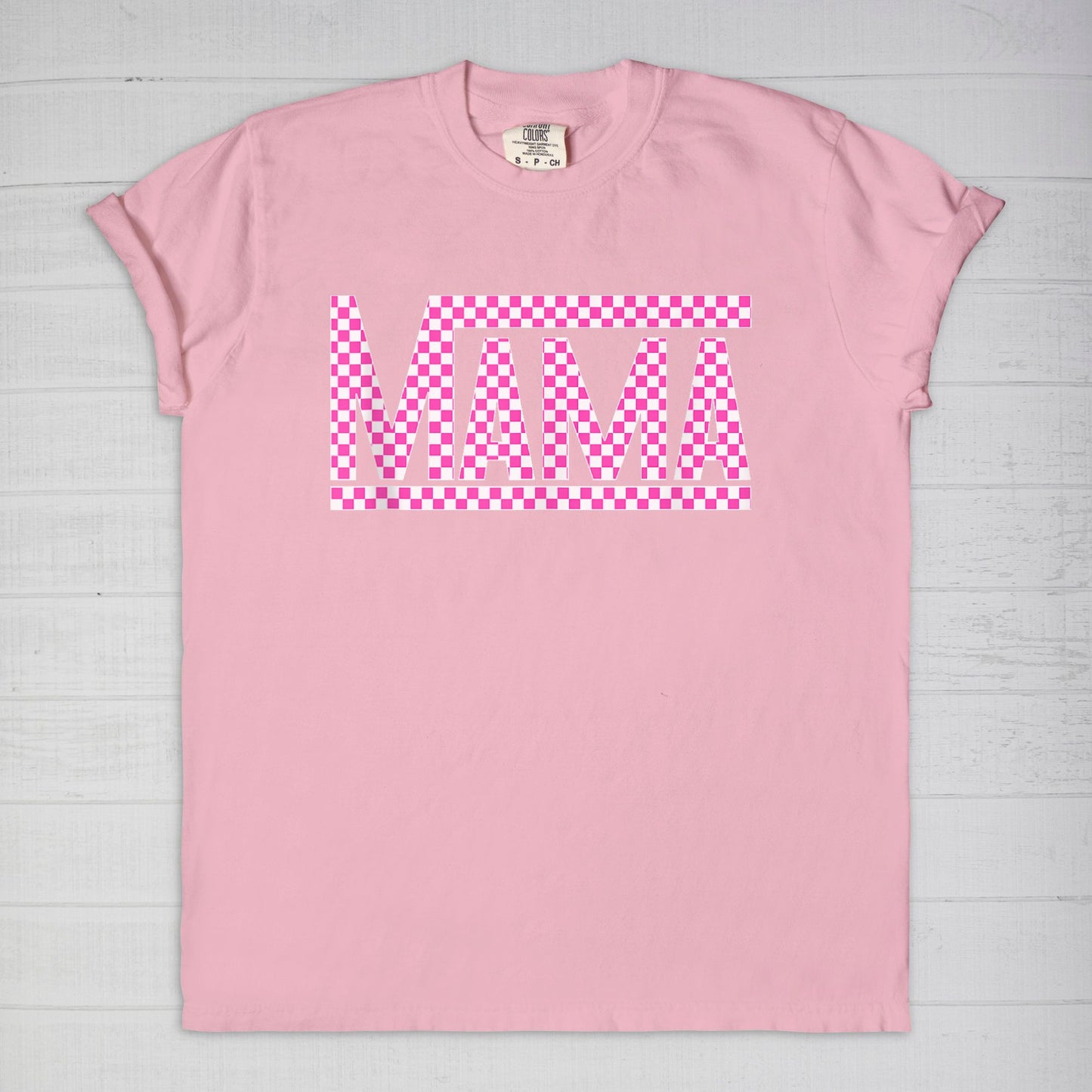 Pink Checkered Mama •PLUS SIZE• Comfort Color Tee