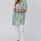 Green Ruffled Trim Half Sleeve Open Front Kimono