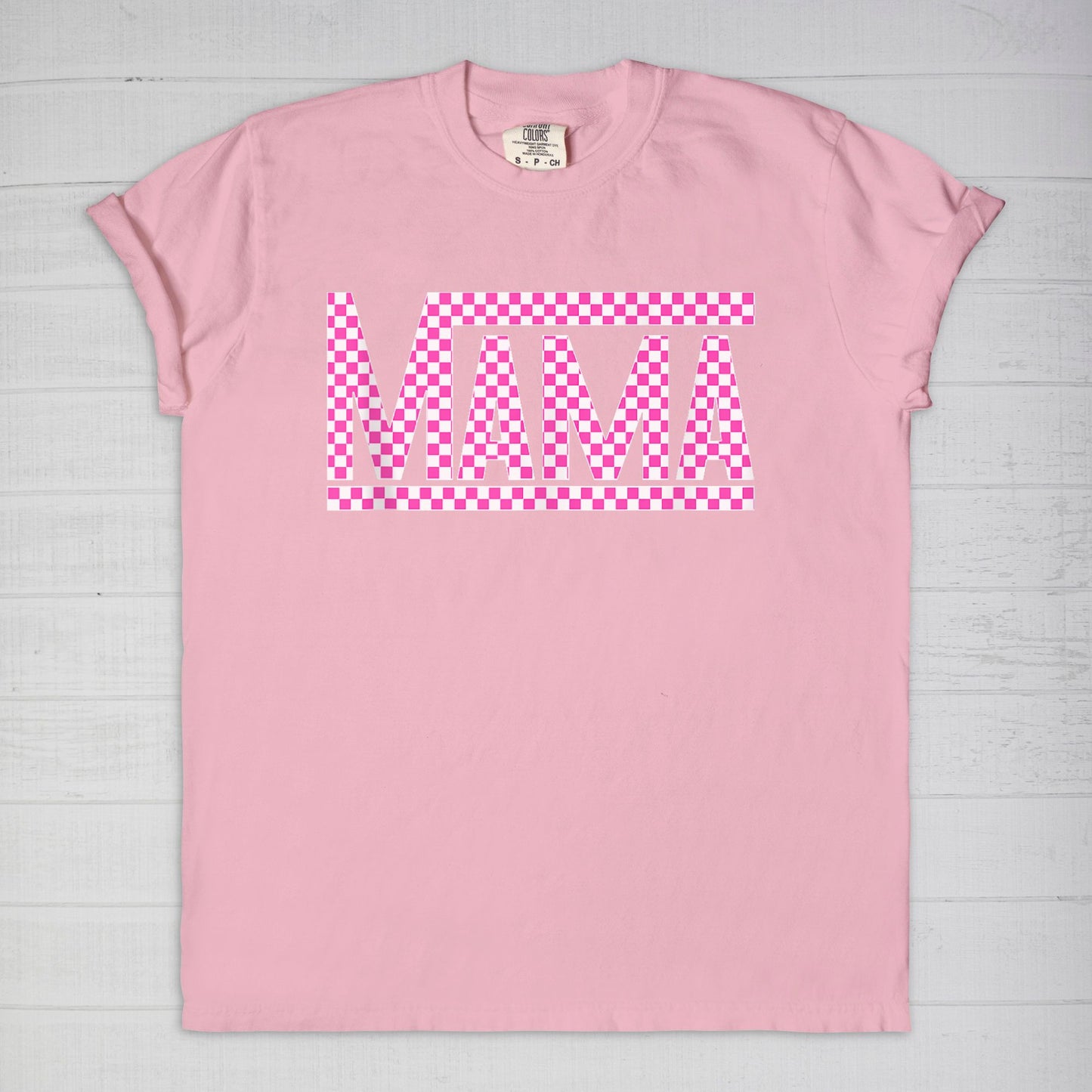 Pink Checkered Mama Comfort Color Tee