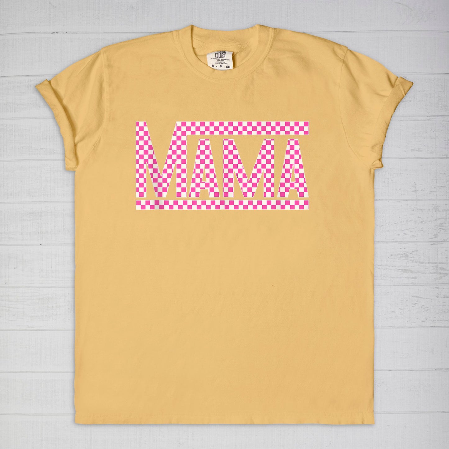 Pink Checkered Mama •PLUS SIZE• Comfort Color Tee