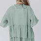 Green Ruffled Trim Half Sleeve Open Front Kimono