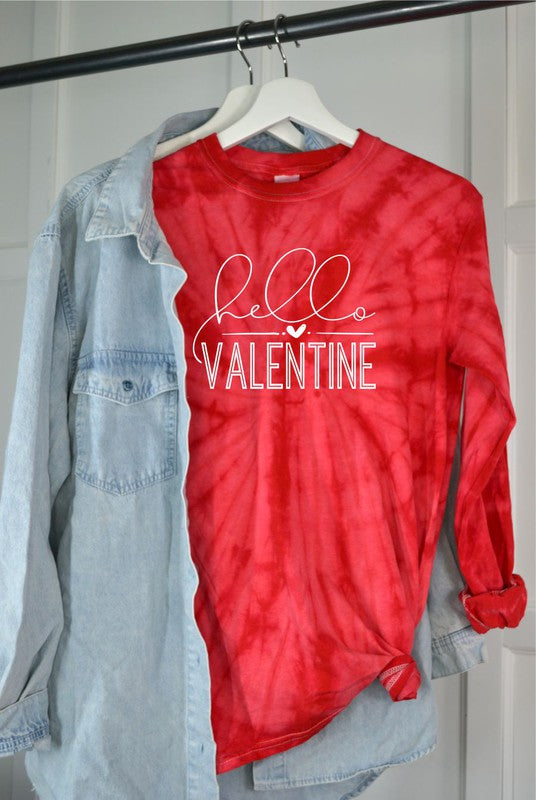 Tie Dye Hello Valentine Long Sleeve Tee