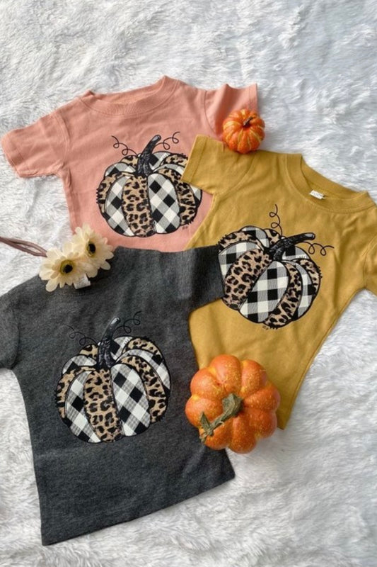 Kids Plaid Leopard Pumpkin Tee