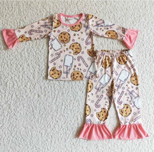 Girls Candy Cane Cookie Milk Christmas Pj Set