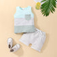 Summer Baby Boys 2PCS Casual Suits Sleeveless Patchwork Crew Tank Tops + Drawstring Shorts Toddler Boys Casual Sport Outfits