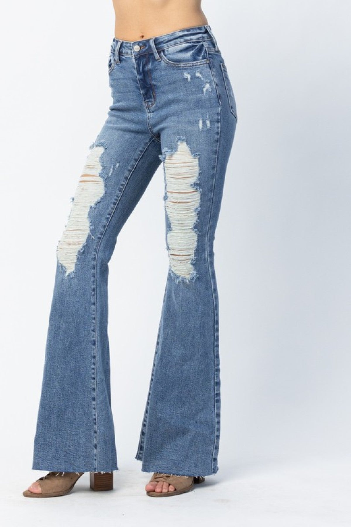 Judy Blue "High-Rise Rebel" High Waist Heavy Destroy Flare Jeans