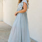 Sweet Lovely By Jen Full Size Drawstring Deep V Butterfly Sleeve Maxi Dress