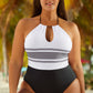 Contrast Halter Neck One-Piece Swimsuit